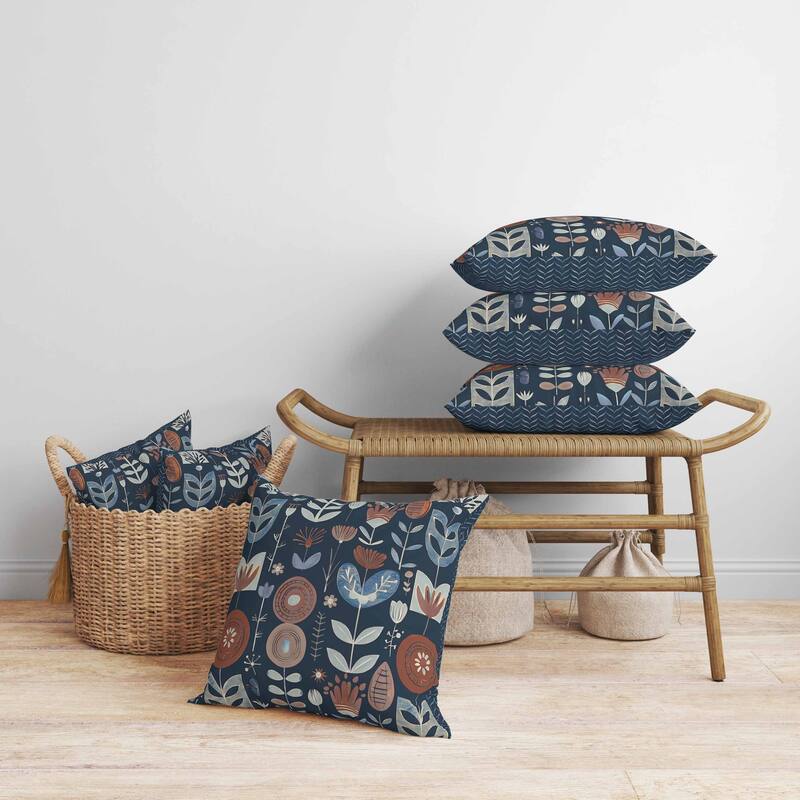 Baltic Blossoms Faux Suede Reversible Throw Pillow Blue and Brown