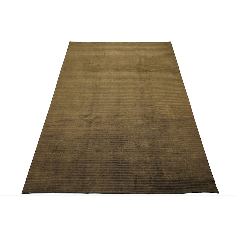 8'4''x11'7'' Hand Knotted Wool Dark Green Tibetan Modern Solid Textured Area Rug - 8' 4'' x 11' 7''
