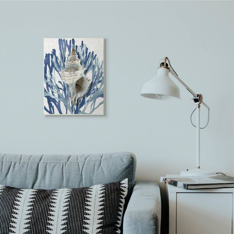 Stupell Tower Shell Coral Blue Beach Design Wood Wall Art