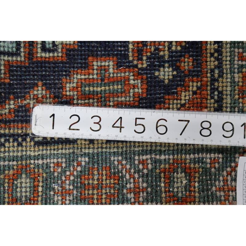 Turquoise Geometric Viss Indian Accent Rug Hand-Knotted Wool Carpet - 3'0"x 5'0"