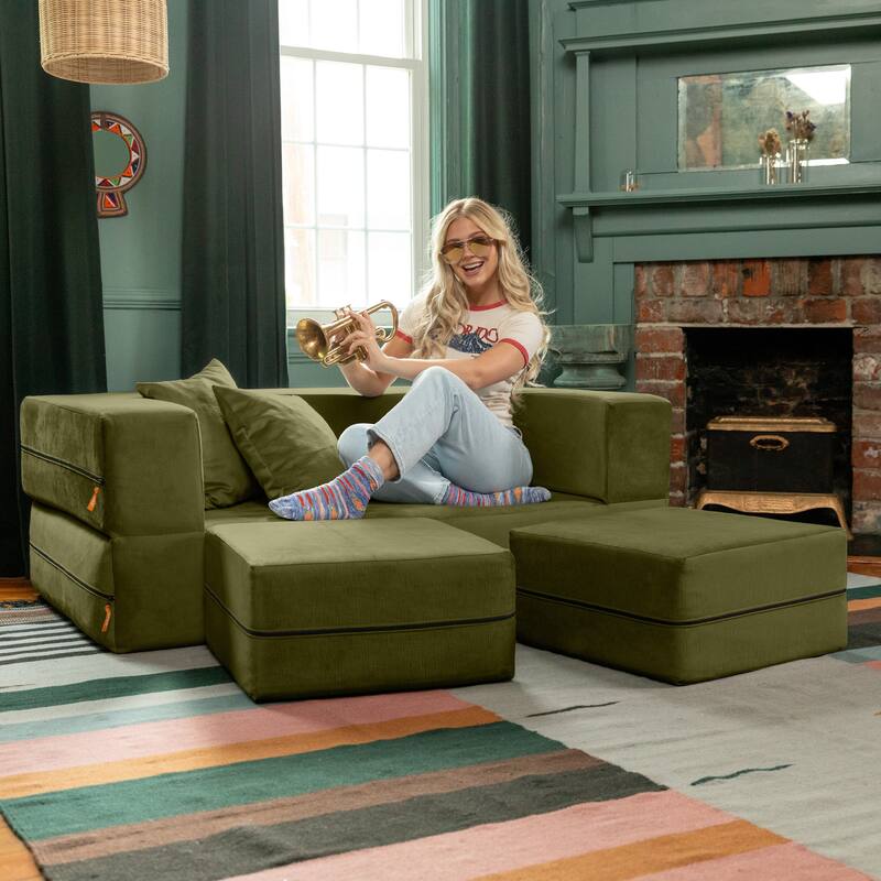 Jaxx Zipline Convertible Queen-size Sleeper Loveseat and Ottoman Set