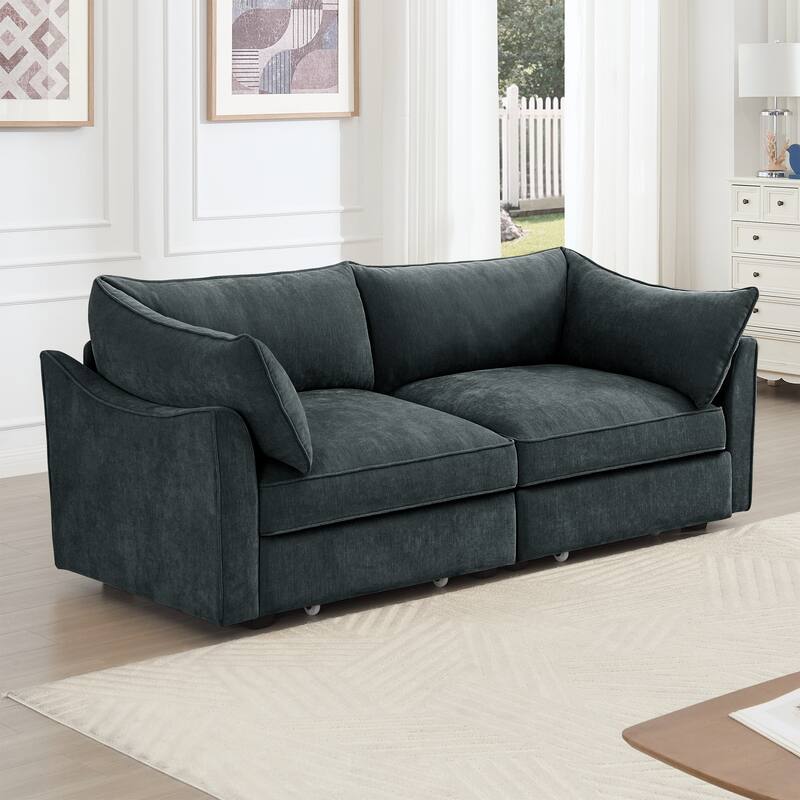 GDFStudio - Chenille 2-Seater 78.7" Sofa with Pull-Out Storage and Crescent Arms