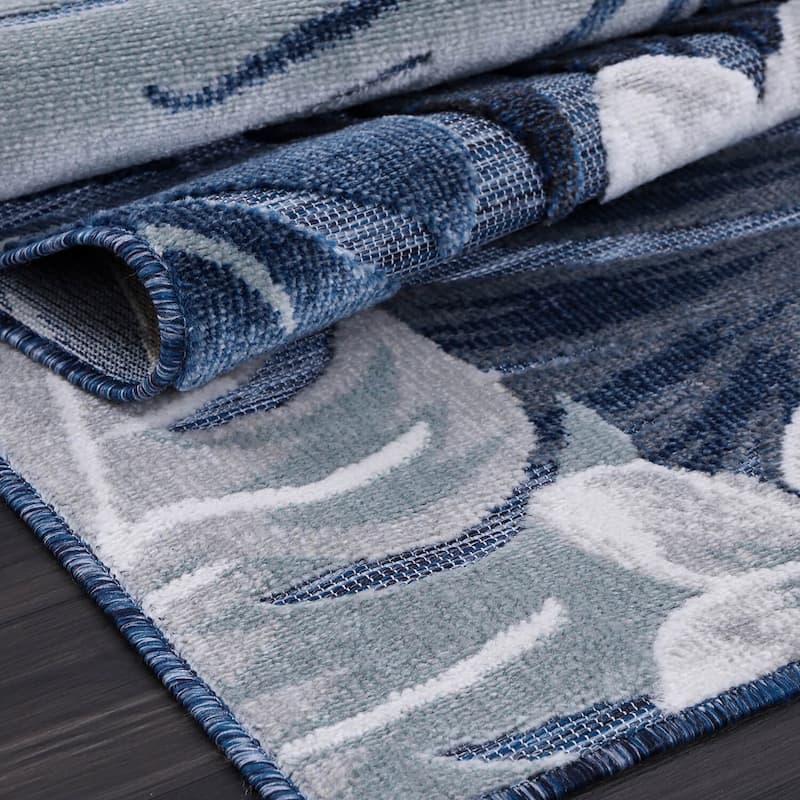 VILLADECOR Leaf Indoor Outdoor Area Rug Low High Pile Rugs For Patio