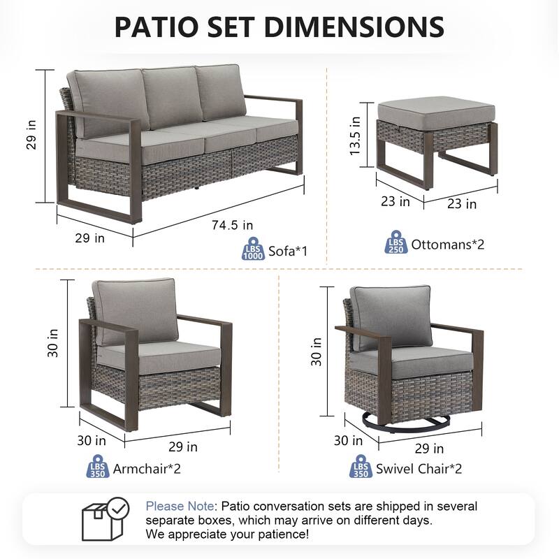 Pocassy 7 Pieces Outoor Patio Sofa Swivel Chair Ottoman Set