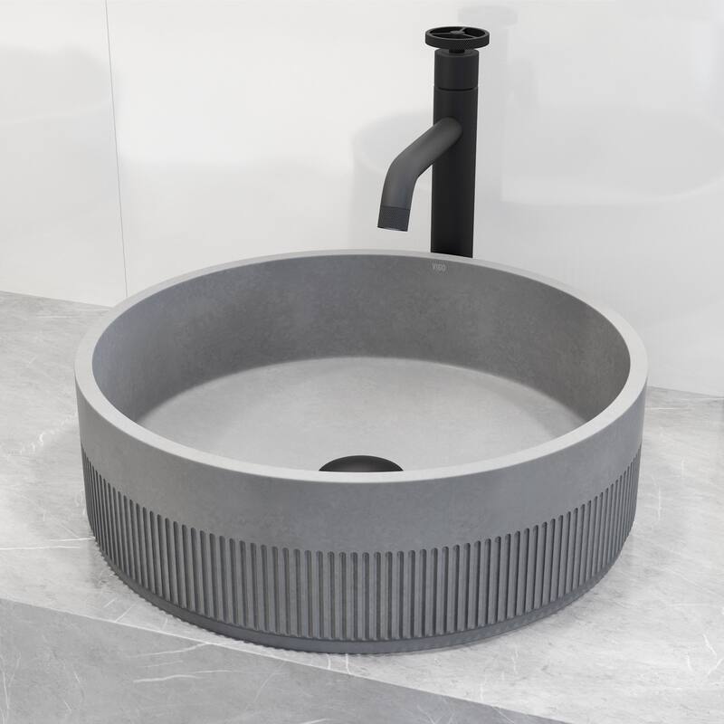 Vigo VGT2097 Cypress 16" Circular Concrete Vessel Bathroom Sink with - Matte Black
