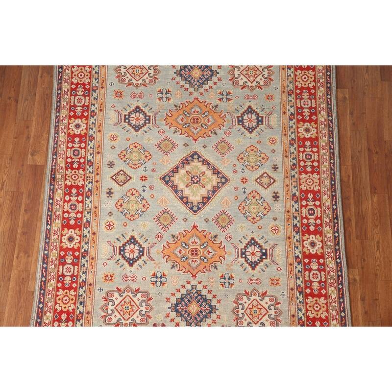 Geometric Kazak Area Rug Handmade Wool Carpet - 4'10" x 6'11"