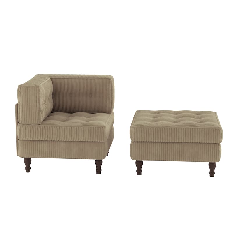 Corduroy Tufted Accent Chair Armchair and Ottoman Set