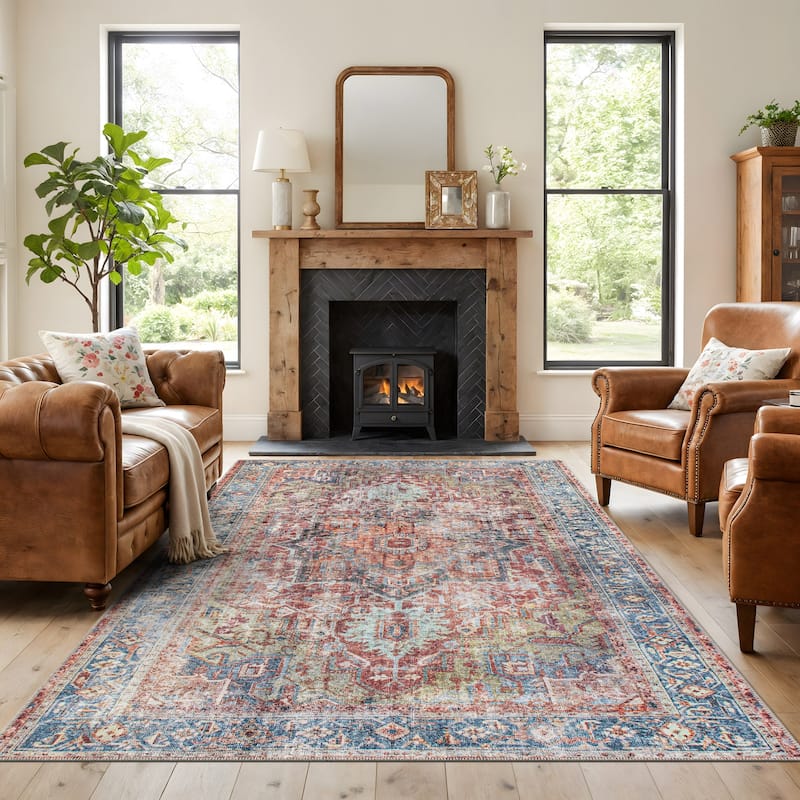 World Rug Gallery Traditional Distressed Washable Area Rug - 10' x 14' - Rectangle