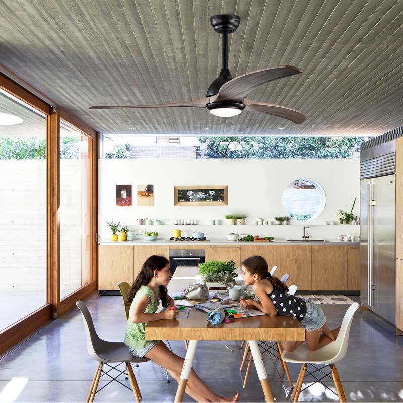 52" Solid Wood Blades Ceiling Fan With Light with Remote Control, Noiseless Reversible Motor, 6 Speed, 3 Color