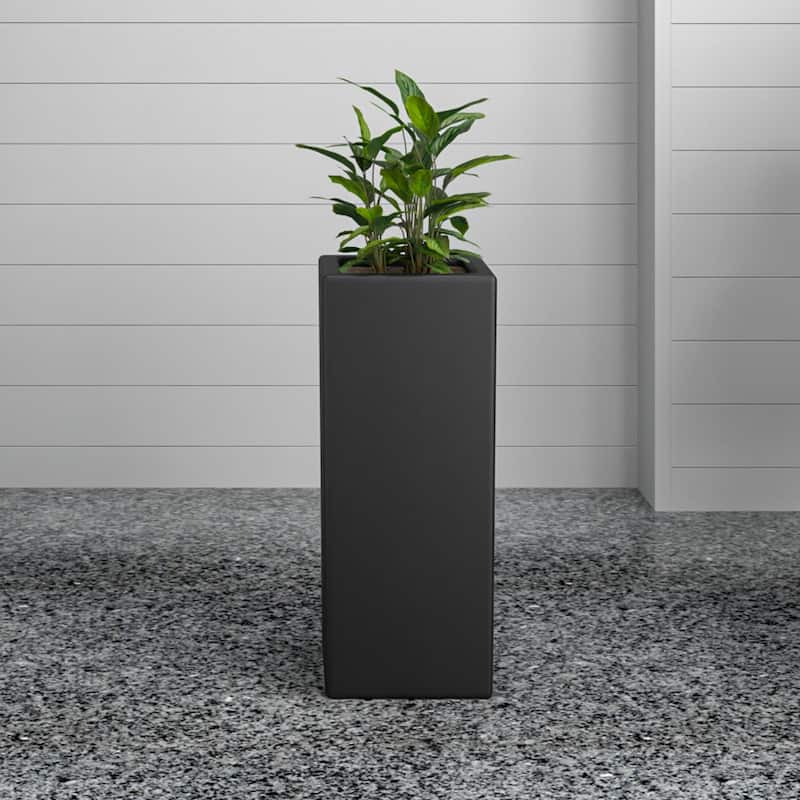 Terra Modern Durable Tall Square Fiberstone and MGO Clay Planter With Drainage Holes for Indoor Outdoor Decorative Plant Pot