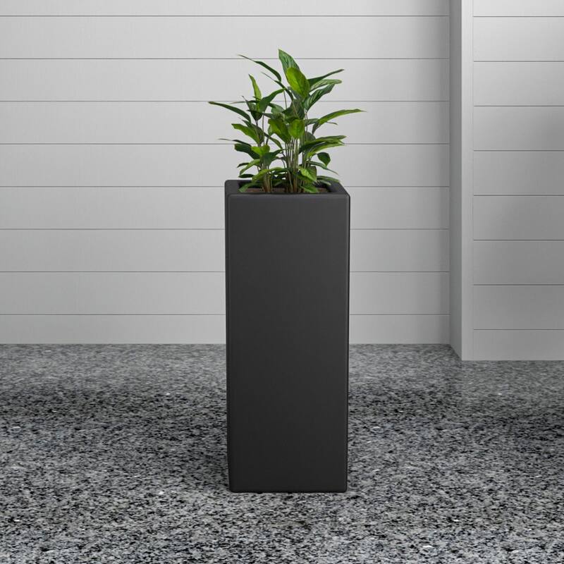 Terra Modern Tall Square in Fiberstone and MGO Clay Planter With Drainage Holes Durable Indoor Outdoor Decorative Plant Pot