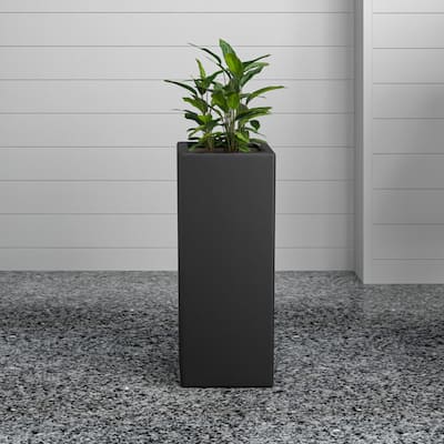 Terra Modern Tall Square in Fiberstone and MGO Clay Planter With Drainage Holes Durable Indoor Outdoor Decorative Plant Pot