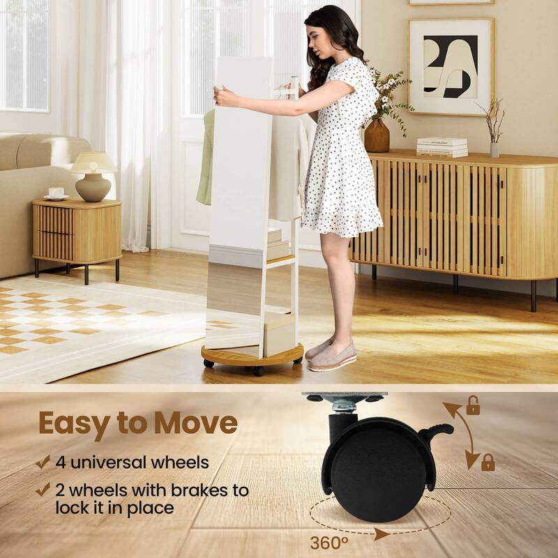 Costway Coat Rack with Full Length Mirror, 3 Hooks & Storage Shelves, - See Details