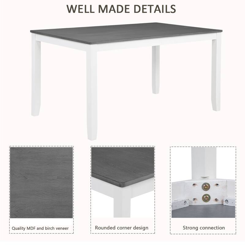 Modern 6 Piece Wooden Dining Table Set, Rectangular Table with 4 Upholstered Chair and X Back & Bench, for Restaurant and Bistro
