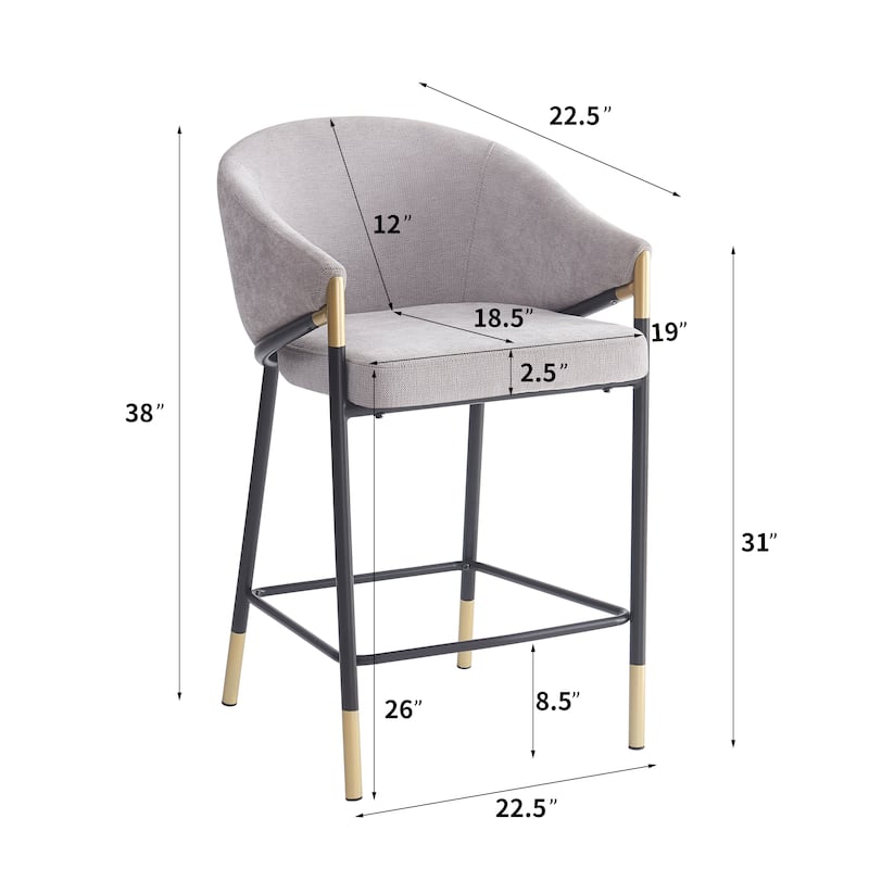 Christopher Knight Home - Soleil Modern 26" Seat Height Bar Stool with Curved Armrests & Gold Accents