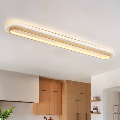 1-Light Modern Rustic Brown Oval Linear Acrylic Integrated LED Flush Mount Ceiling Light - 44.09 in. W x 2.17 in. H x 6.3 in. D