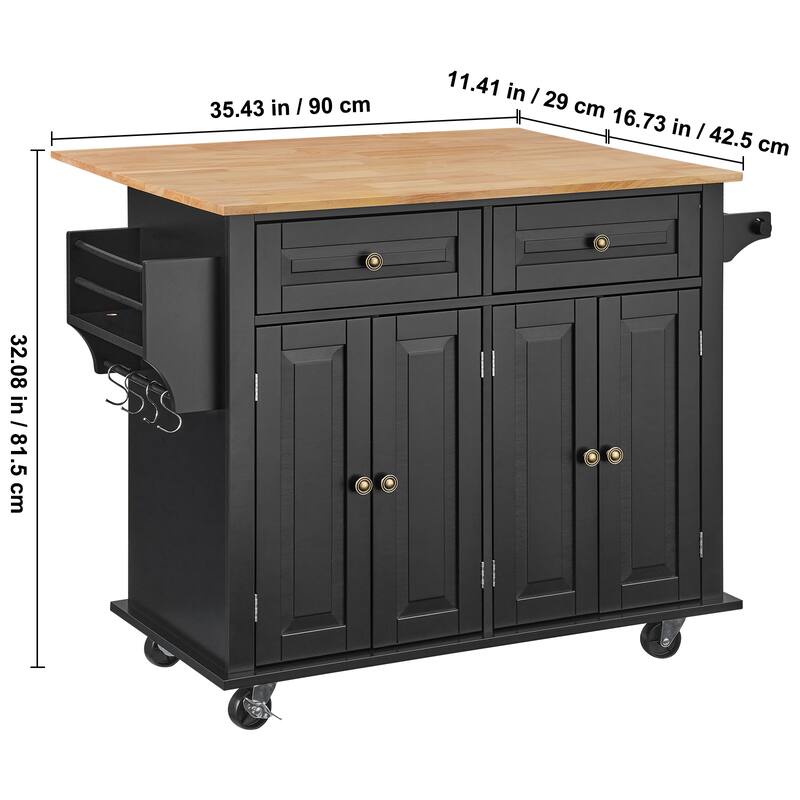 Kitchen Island Cart Rolling Storage Cabinet on Wheel with Drop Leaf, Drawer & Shelves