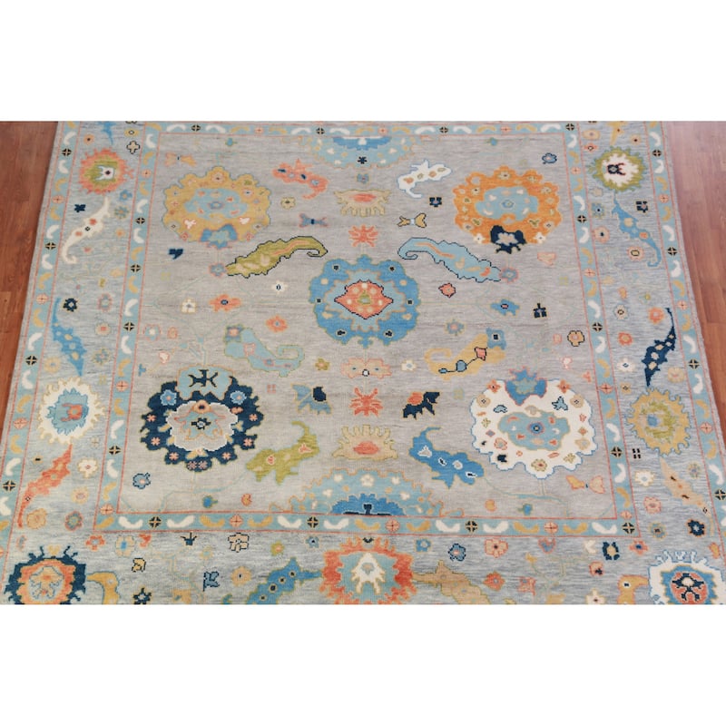 Hand Knotted Oriental 100% Wool Carpet Transitional All-Over Greys & Charcoal Oushak Area Rug - 9' 0'' X 8' 10''