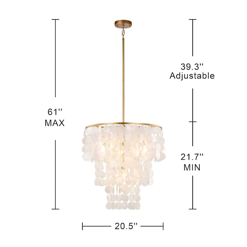 Paula 4-Light Glossy Bronze Finish Chandelier with Natural White Shell - 20.5 inches in diameter x 21.7 inches H