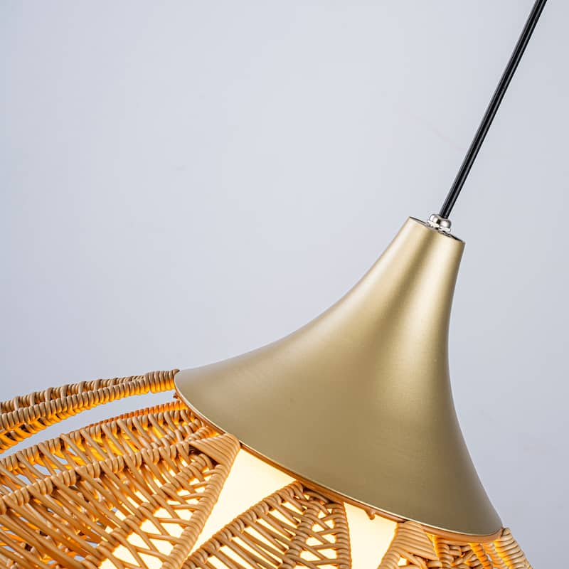 Kamala 1-Light Wicker Outdoor Pendant Light Coastal Boho Style Flower Handwoven