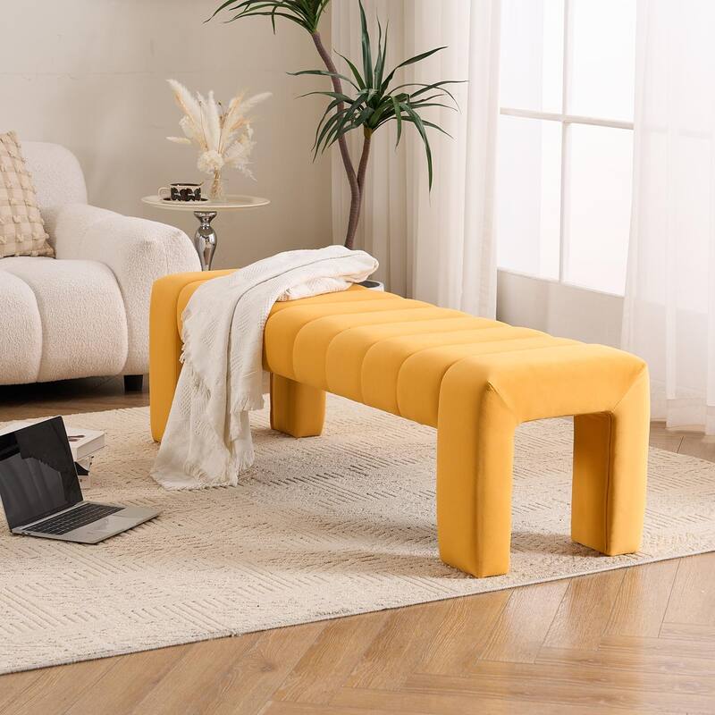 Upholstered Bedroom Bench Tufted Entryway Bench Modern End of Bed Bench Dining Bench with Gold/Black Metal Legs for Window