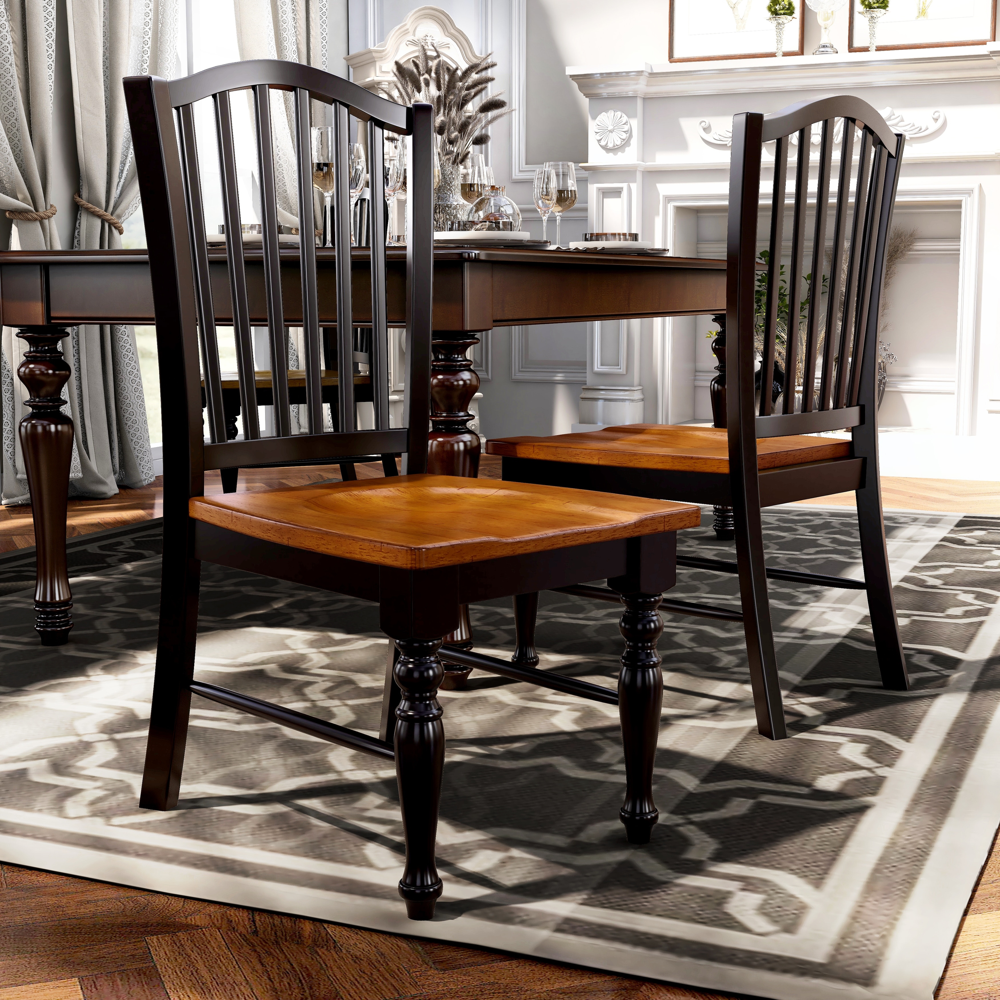 Levole Farmhouse Black Slatted Wood Dining Chairs Set of 2 by Furniture of America