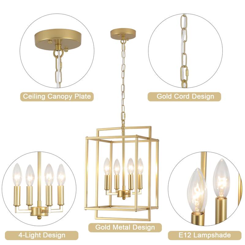 10.82inch Modern Cage 4-light Height Adjustable Metal frame chandelier for multiple spaces