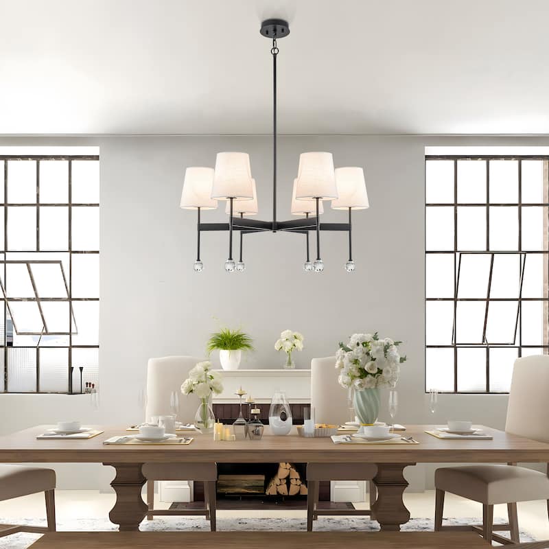 Starsky 6 - Light Dimmable Classic / Traditional Chandelier With White Linen Shades