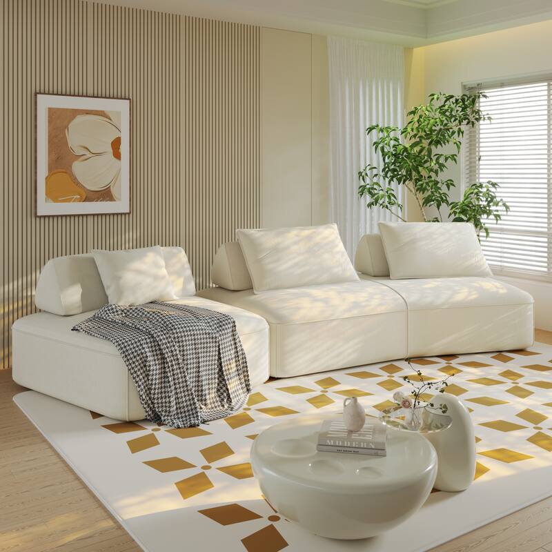 GDFStudio - Modern 139" Oversized Chenille Upholstered Modular Deep Seat Sectional Sofa with Removable Backrests & Soft Pillows