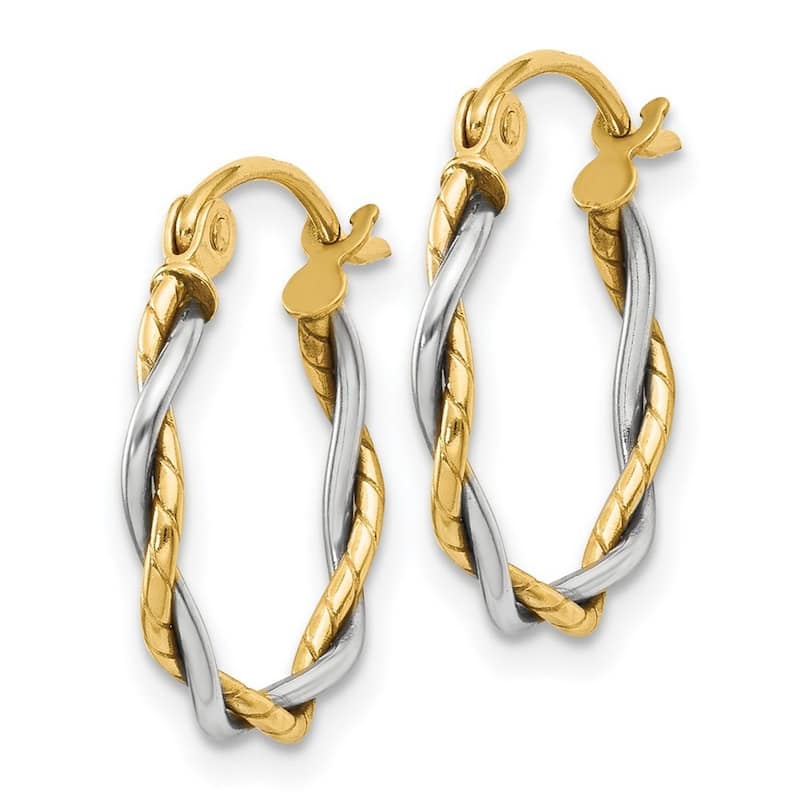 Curata 14k Two Tone Gold Polished 15x2mm Twisted Hoop Earrings