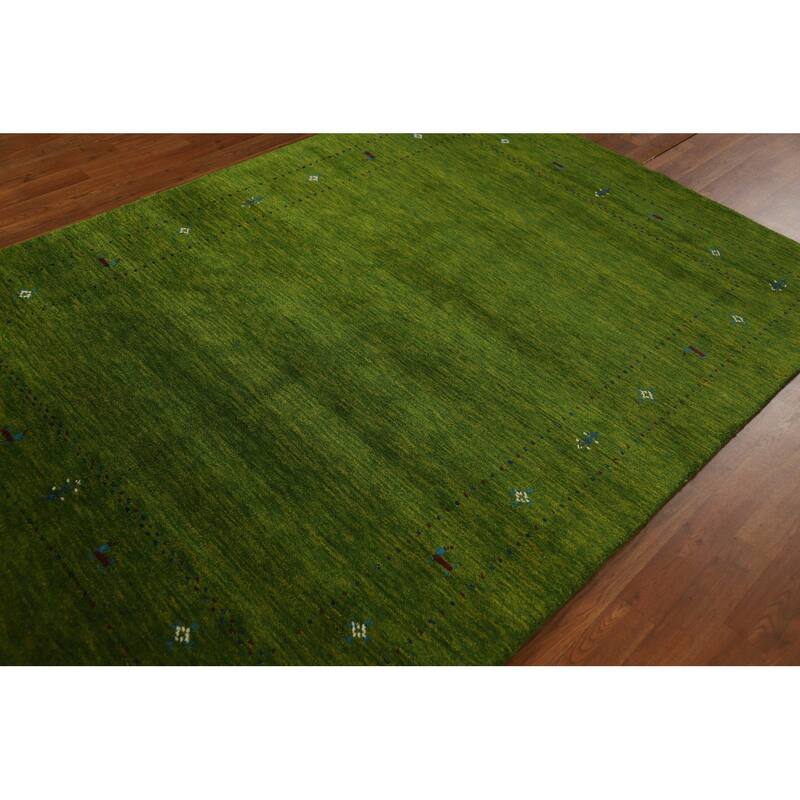 Green Gabbeh Area Rug Hand-Knotted Wool Carpet - 5'3" x 7'7"