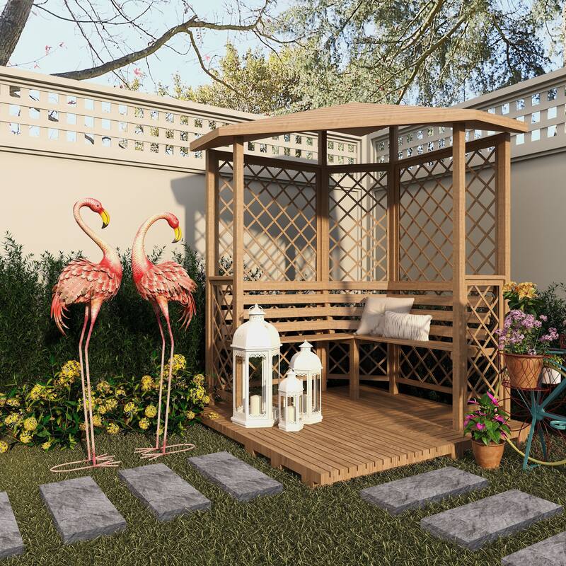 Pink Metal Indoor Outdoor Standing Flamingo Decorative Garden Sculpture with Yellow Accents and Coiled U Shaped Feet (Set of 2)