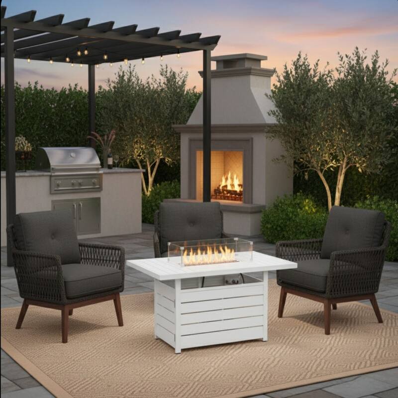 54.3" Patio White Aluminum Fire Pit Table, 50000 BTU CSA Certified Waterproof Cover
