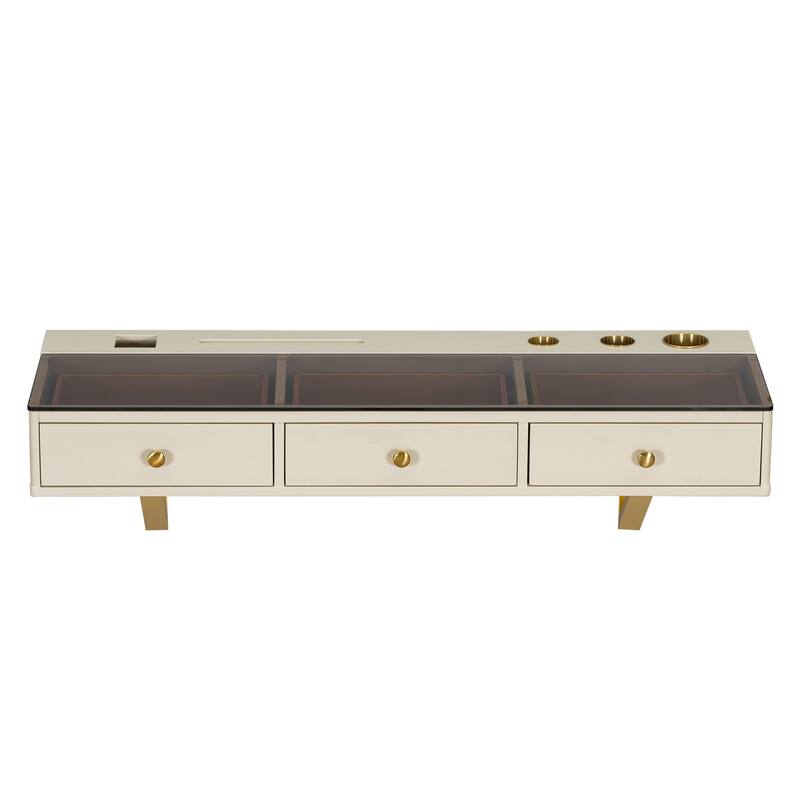 Floating Vanity Desk with Glass Top & Drawers, Wall Mounted Makeup Vanity Desk, Dressing Table with Tablet Holder