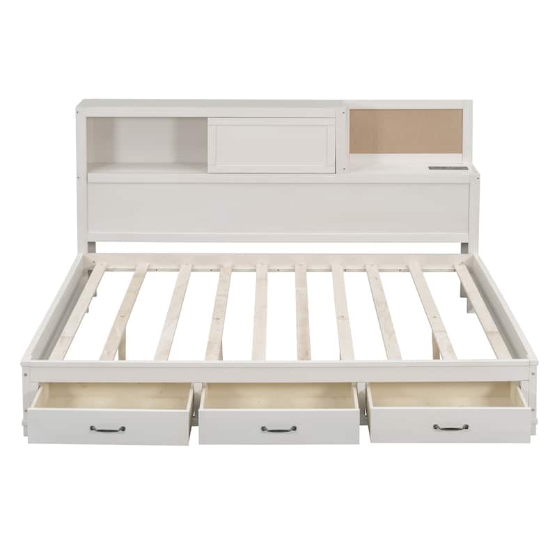 Full Size Wooden Daybed with 3 Storage Drawers & USB Ports