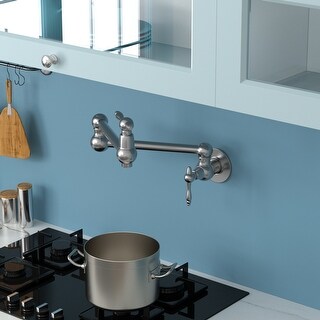Delle Rosa Wall Mount Pot Filler Faucet - Brushed Gold Brass Kitchen Faucet With Extending Spout For Stove