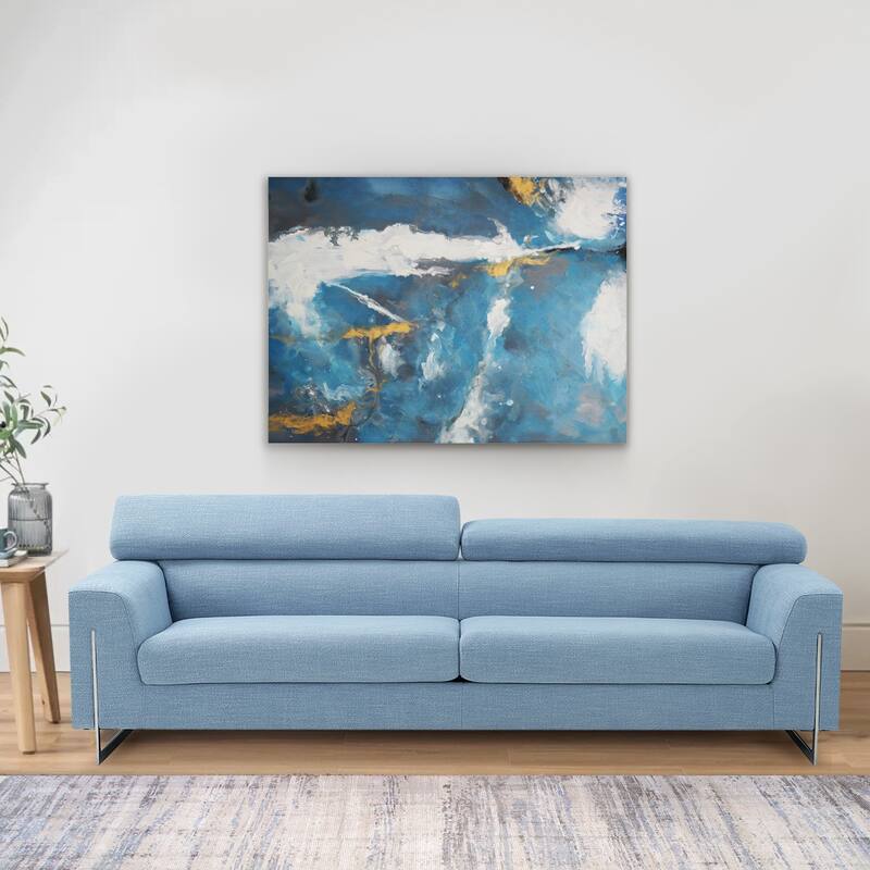 Pasargad Home Cerulean — Hand-Painted Blue Abstract Oil Painting on Canvas