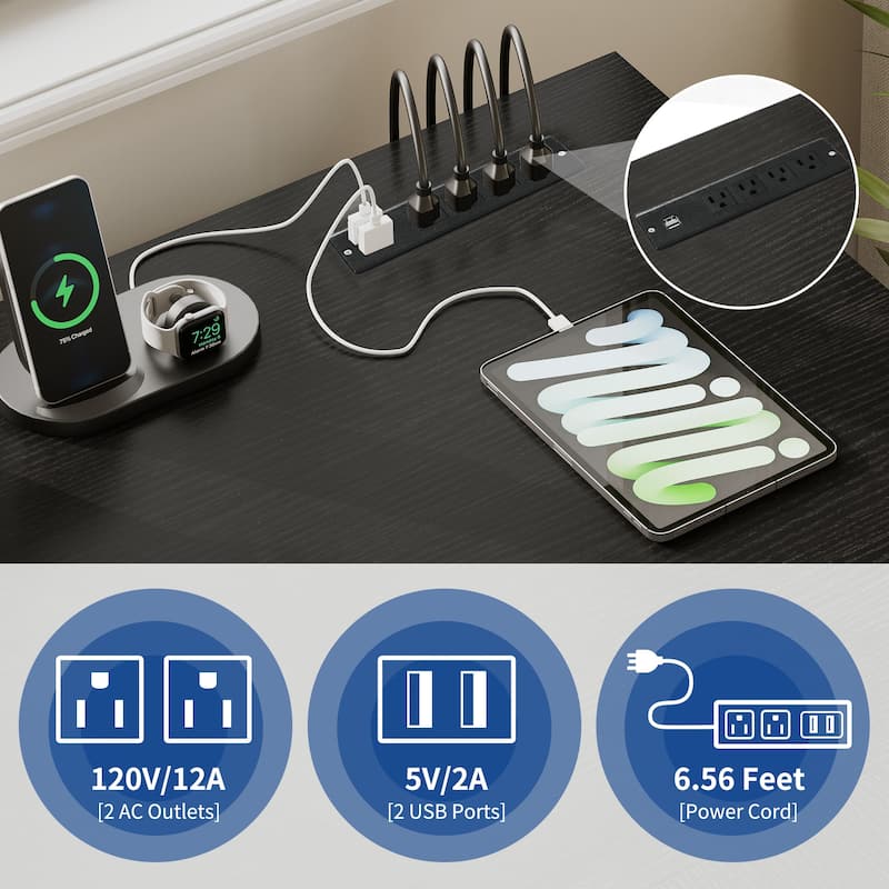 Moasis 59-inch Computer L-shaped Desk with Monitor Stand and Cabinet, Executive Desk w/Power Outlets