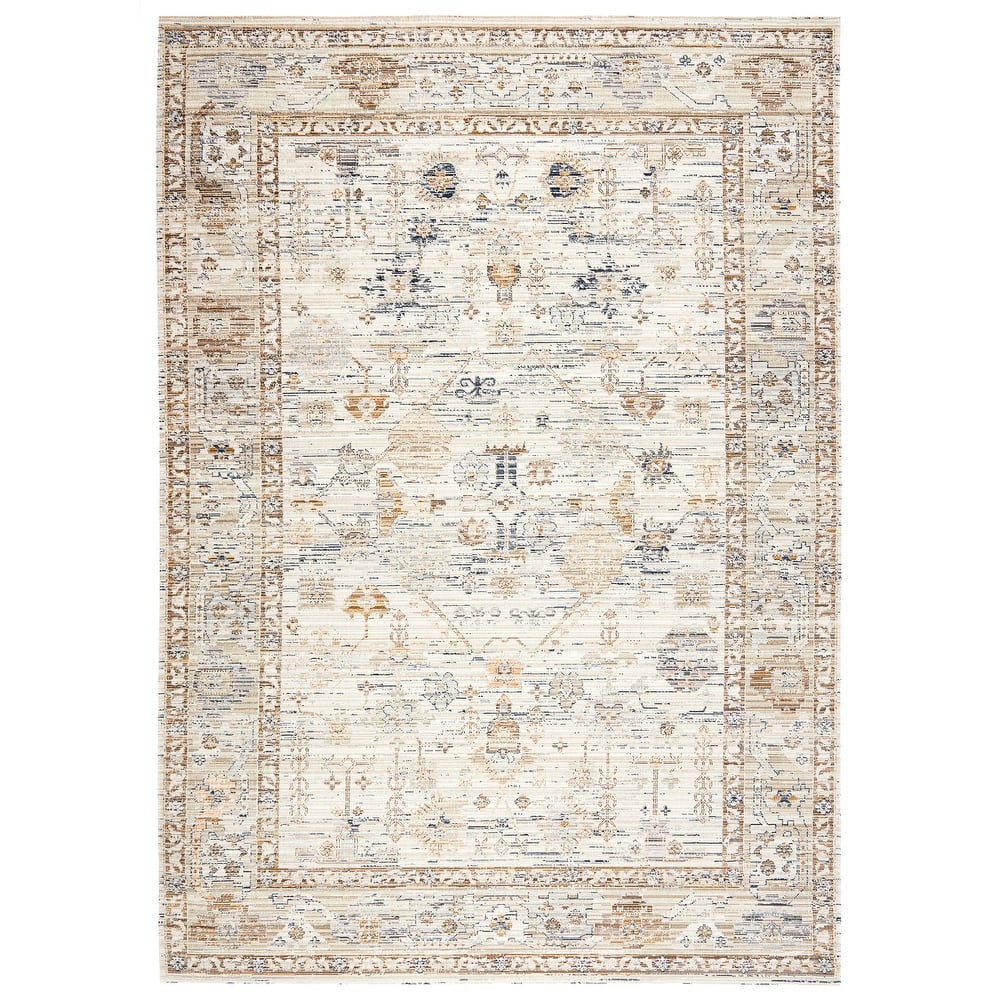 Terra by Obeetee Ava Diamond Medallion Ivory Rug