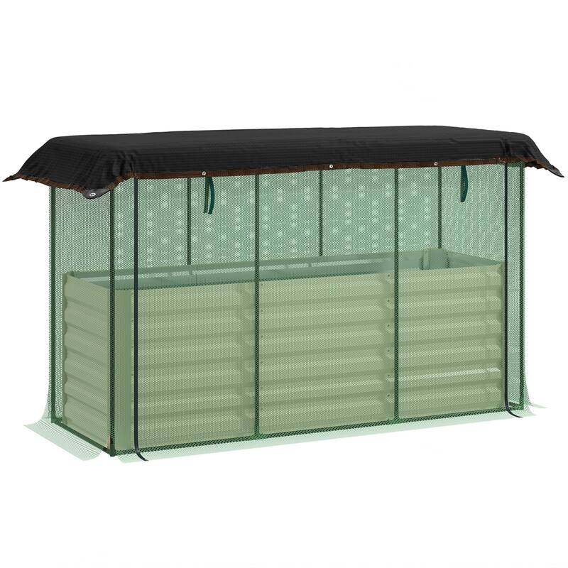 Galvanized Steel Raised Garden Bed with Crop Cage and Shade - 72.75" L x 25.5" W x 43.25" H - Beige-Green-Black