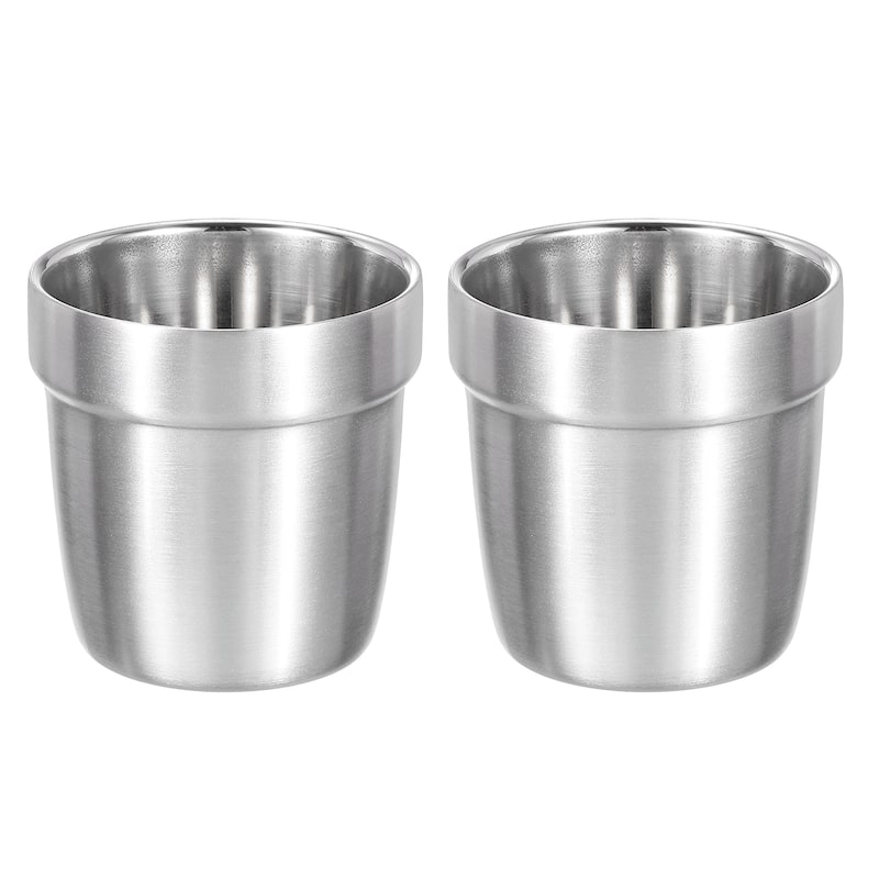 2 Pcs 304 Stainless Steel Cup Double Wall Water Glasses Step Silver
