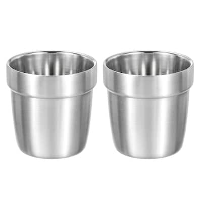 2 Pcs 304 Stainless Steel Cup Double Wall Water Glasses Step Silver