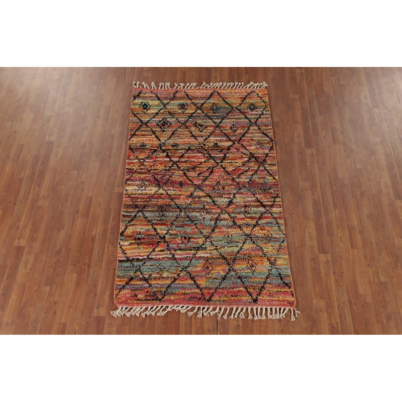 Trellis Plush Moroccan Oriental Area Rug Handmade Wool Carpet - 4'2" x 6'11"