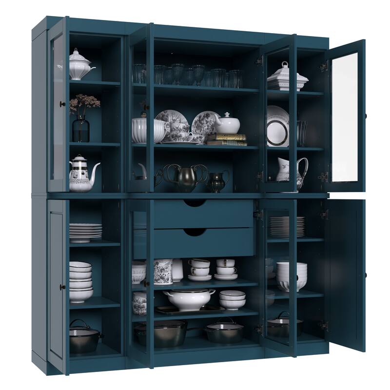 Palace Imports 100% Solid Wood Pantry Cabinet, 2 Drawers, Adjustable Shelves, 65" Wide, 71.5" Tall - 65" x 71.5"