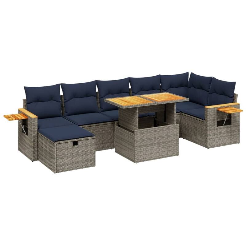 vidaXL Patio Sofa Set with Cushions Outdoor Furniture 8 Piece Poly Rattan