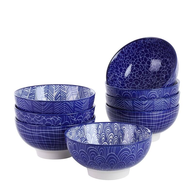 vancasso Macaron Porcelain 23Oz. Oriental Cereal Bowls Set - Takaki - 8 Piece