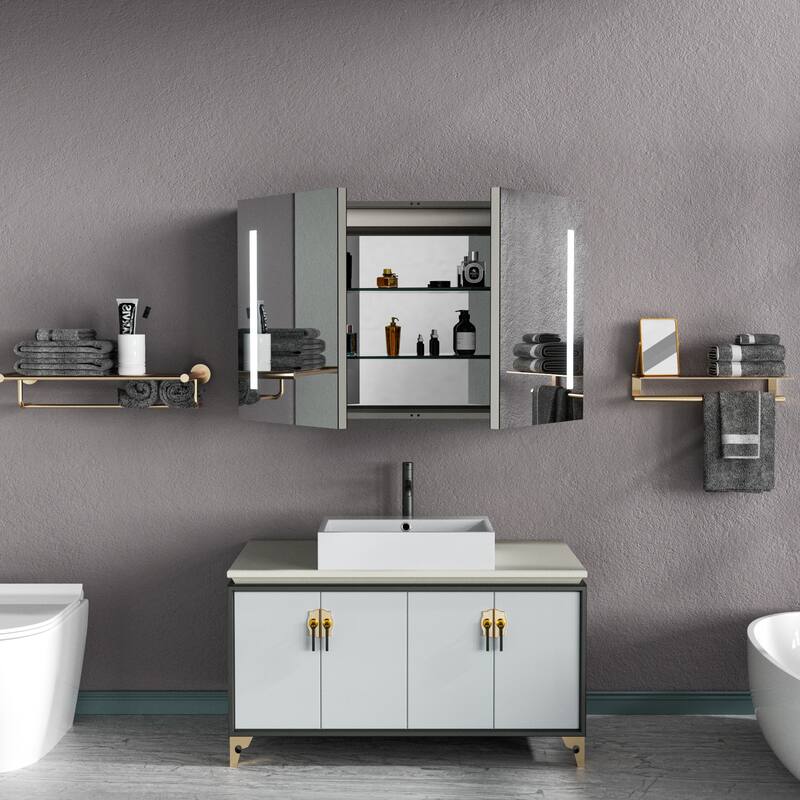 36"W x 24"H Lighted Bathroom Medicine Cabinet with Mirror, Double Door