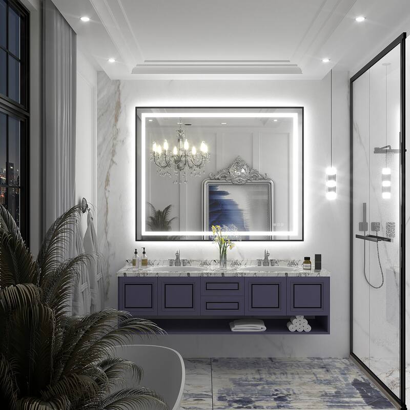 Black Metal Framed LED Front Light and Backlit Anti-Fog Wall Bathroom/ Vanity Mirror