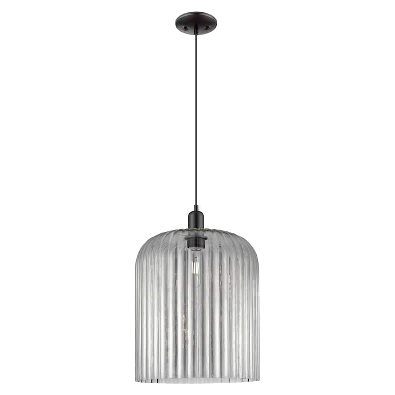 Innovations Lighting Downtown Urban - Bridal Veil - 1 Light 12" Cord Hung Mini Pendant - Matte Black/Light Smoke Shade