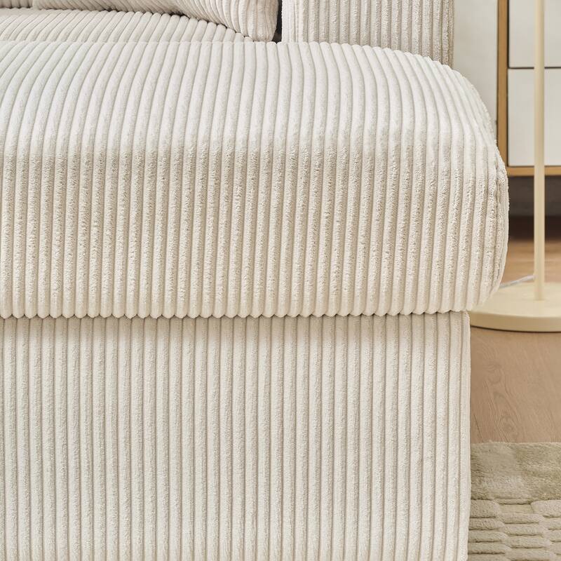 Single Chaise Lounge with Accent Chair & Storage Ottoman, Corduroy Sofa Chair with Storage Arms, USB, Phone Stand and Cup Holder